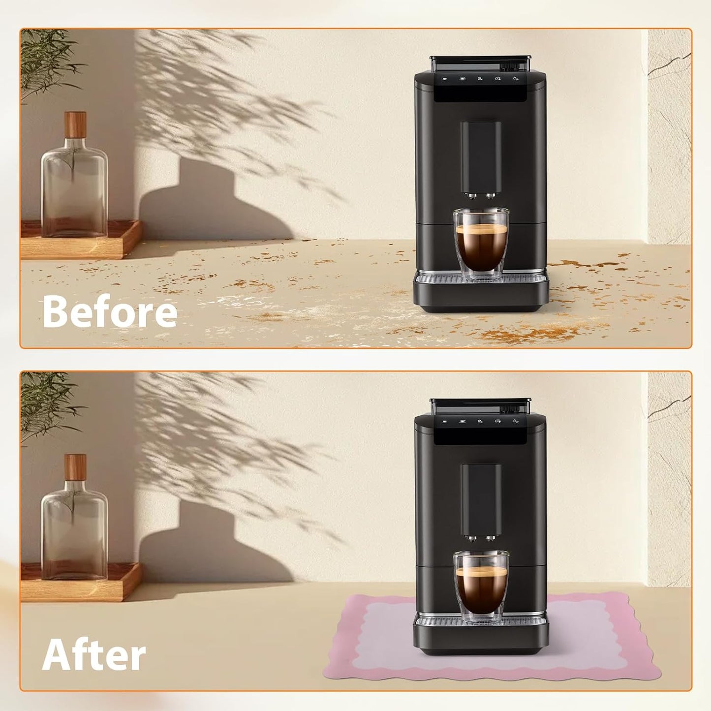 Scalloped Coffee Bar Mat for Countertop, Cute Dish Drying Mats for Kitchen Counter, Diatomite Absorbent Mat for Coffee Station, Kitchen Aesthetic Decor (12"x19", Pink)