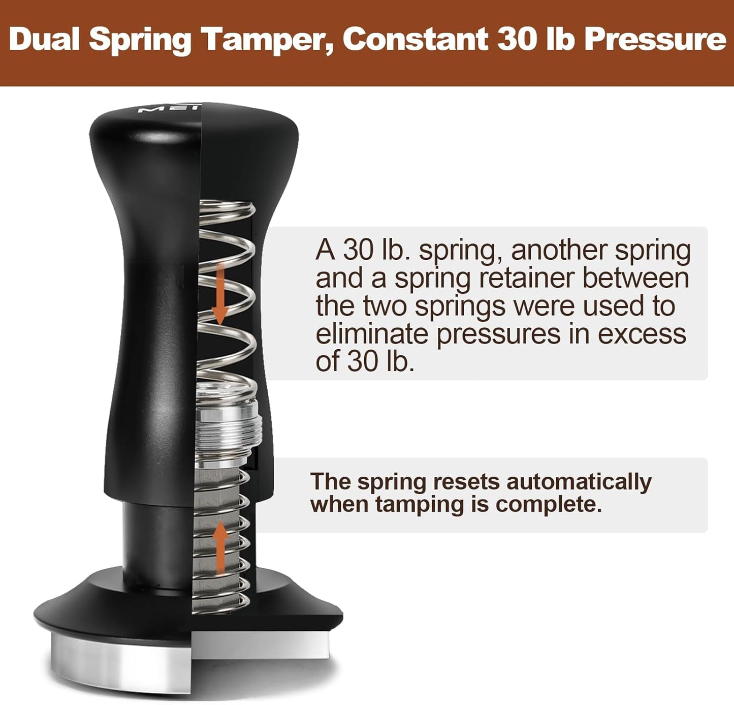 MEION Espresso Tamper 58.5mm Coffee Tamper, Calibrated Dual Spring Loaded Barista Tamper with Stainless Steel Base, Comes with aluminum storage pad (58.5MM, Black)