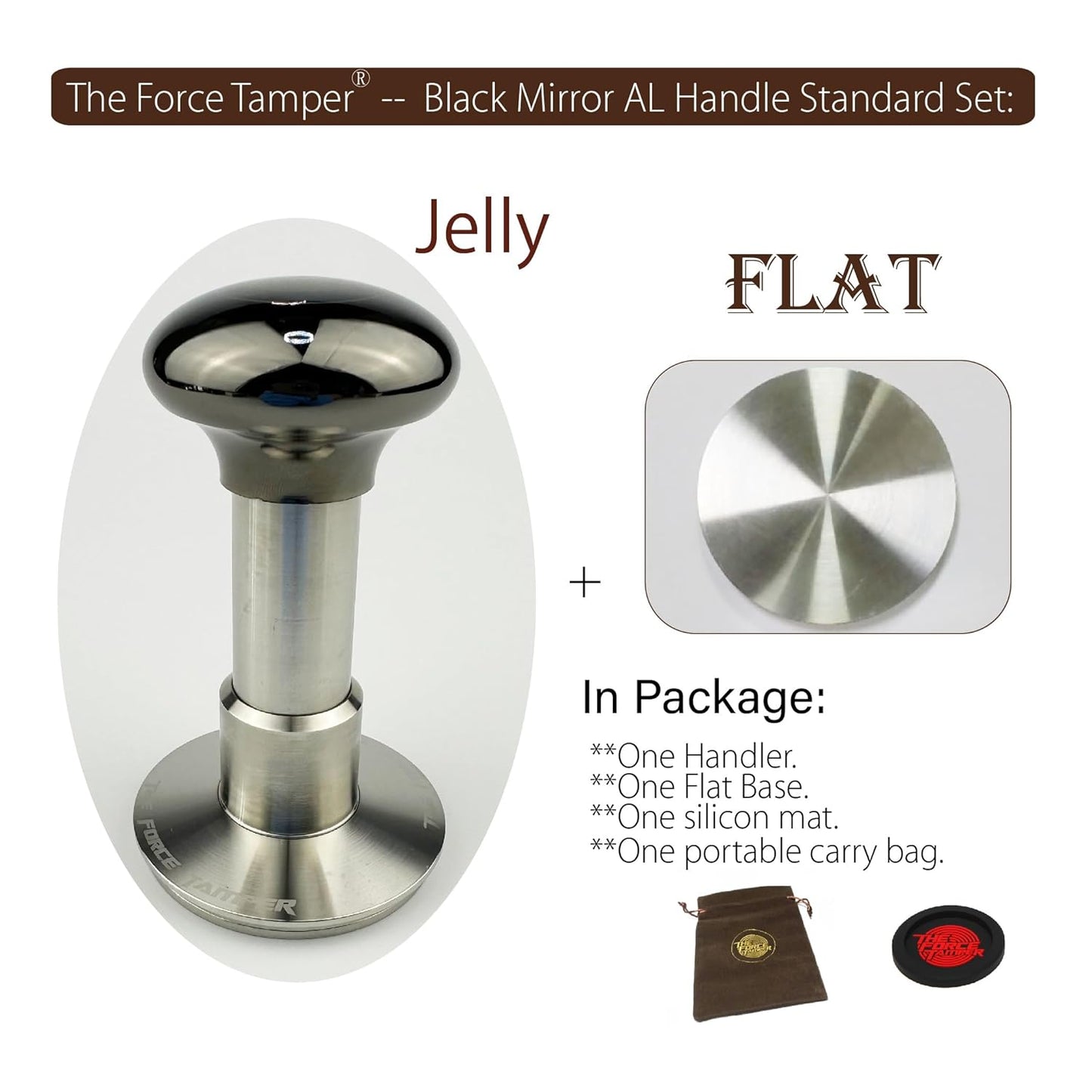 The Force Tamper Automatic Impact Adjustable Constant Pressure and Autoleveling Coffee Tamper Black Mirror Jellyfish AL Handle Set Pro (Standard Set, 53.00mm)