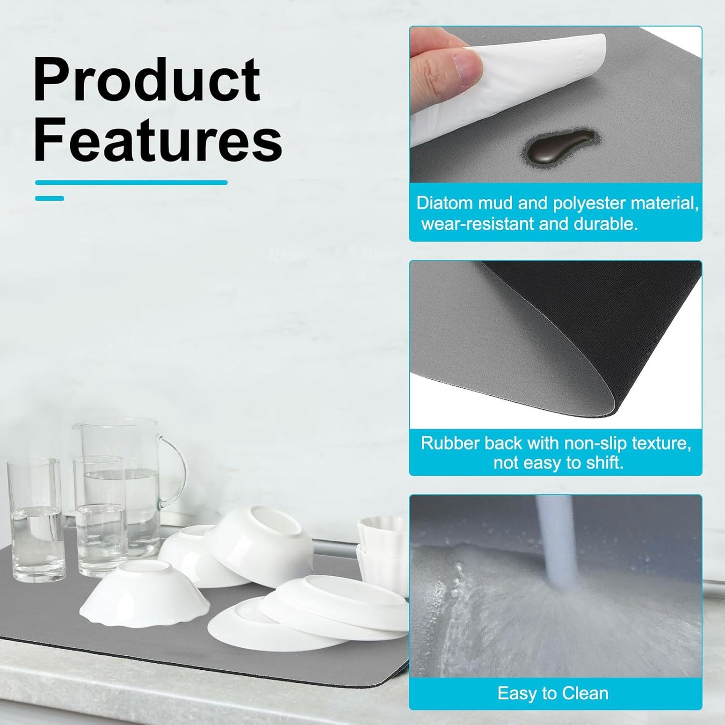 uxcell Silicone Mats for Kitchen Counter, 15.7" x 11.8" Non-Slip Countertop Protector Mat Heat Resistant Coffee Mat Waterproof Table Placemat, Gray