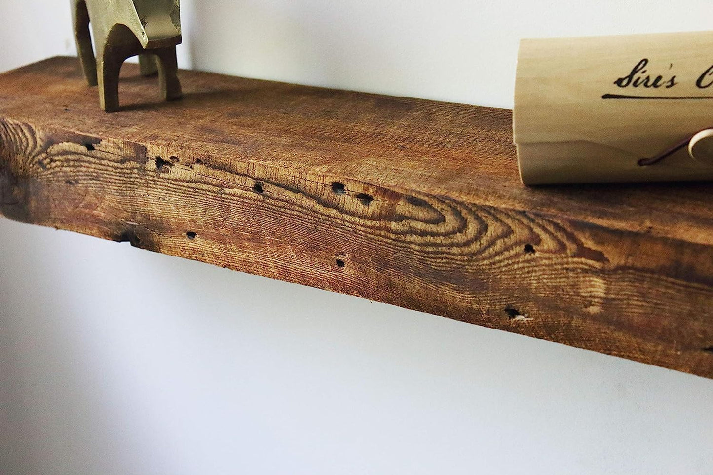 Modern Timber Craft Reclaimed Wood Fireplace Mantel Shelf | Solid Rustic American Barnwood with Floating Shelf Brackets | 2.75" Thickness | 60" L x 5" D, Rustic Original - Oiled