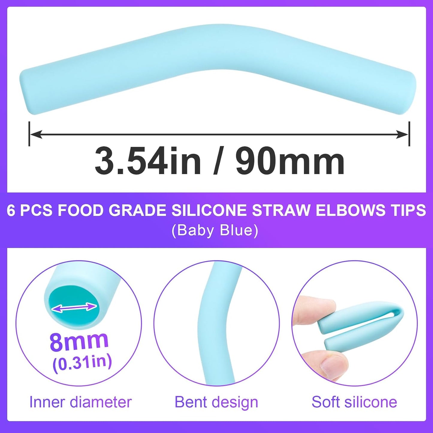 6Pcs Metal Straw Silicone Tips 5/16 IN Wide(8mm Outer Diameter) Food Grade Rubber Straw Covers Light-Blue Flex Elbow Replacement Tip for Stainless Steel Metal Straws