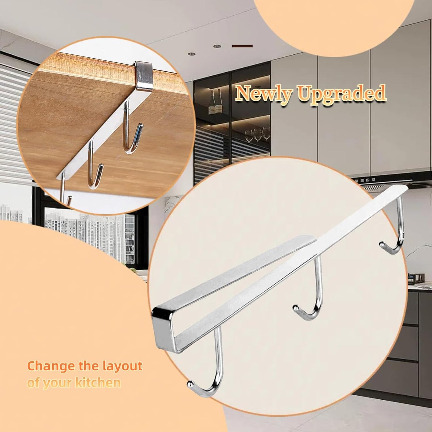 Mug Hooks Under Cabinet , 304 Stainless Steel Cup Hooks for Hanging Under Shelf, Mug Organizer Rack with 9 Hooks for Displaying Mugs, Coffee Cups and Kitchen Utensils,Fit for 0.8" or Less thickness