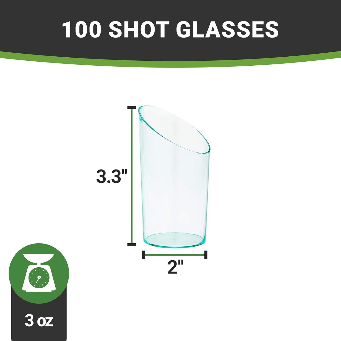 Restaurantware 3 Ounce Shot Glasses 100 Round Incline Cups - With Seagreen Finish Disposable Plastic Shot Glasses For Serving Samples At Wedding Banquets And Catered Events