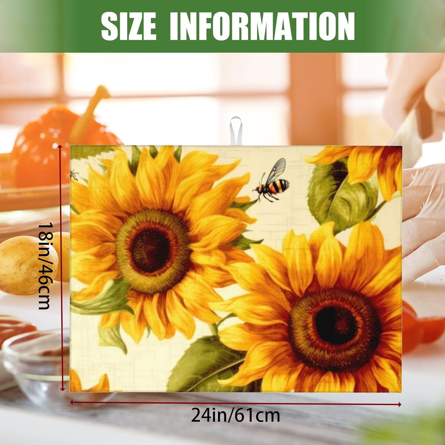 Sunflower Large Dish Drying Mats For Kitchen Counter Microfiber Kitchen Drying Mat XL Draining Pad Absorbent Quick Drying Dish Mat 18x24 Inch