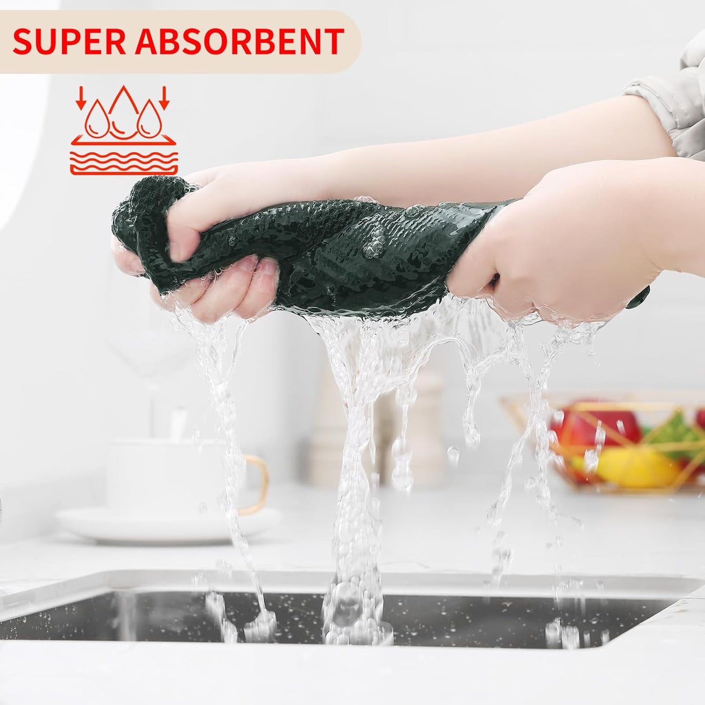 Homaxy 100% Cotton Waffle Weave Kitchen Dish Towels, Ultra Soft Absorbent Quick Drying Cleaning Towel, 13 x 28 Inches, 8-Pack, Blackish Green