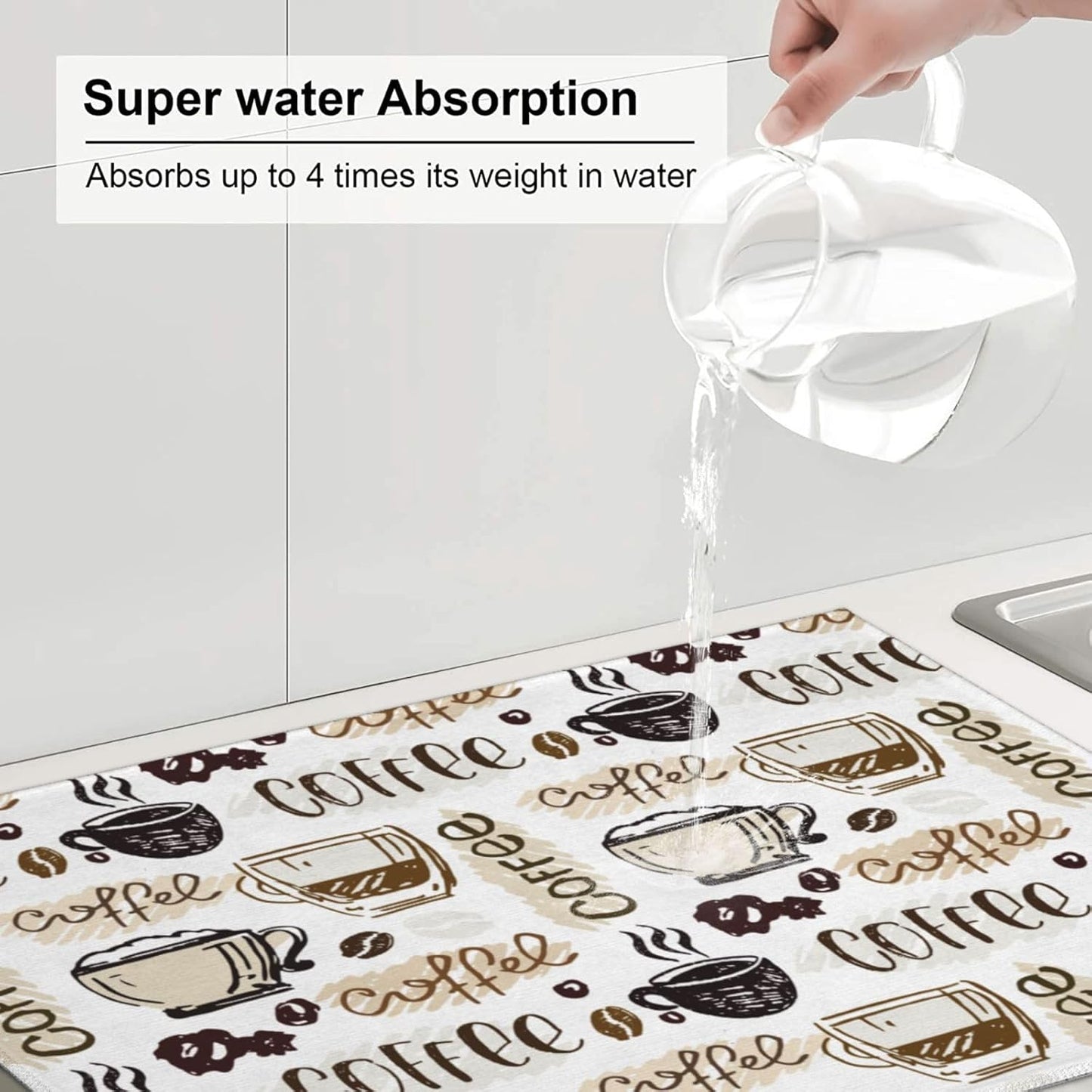 Coffee Dish Drying Mat 18 x 24 Inch, Coffee Drying Mat Absorbent Reversible Microfiber Coffee Kitchen Mat Dish Rack Pad Dish Drainer Mat Brown Coffee Mat for Kitchen Counter Coffee Bar