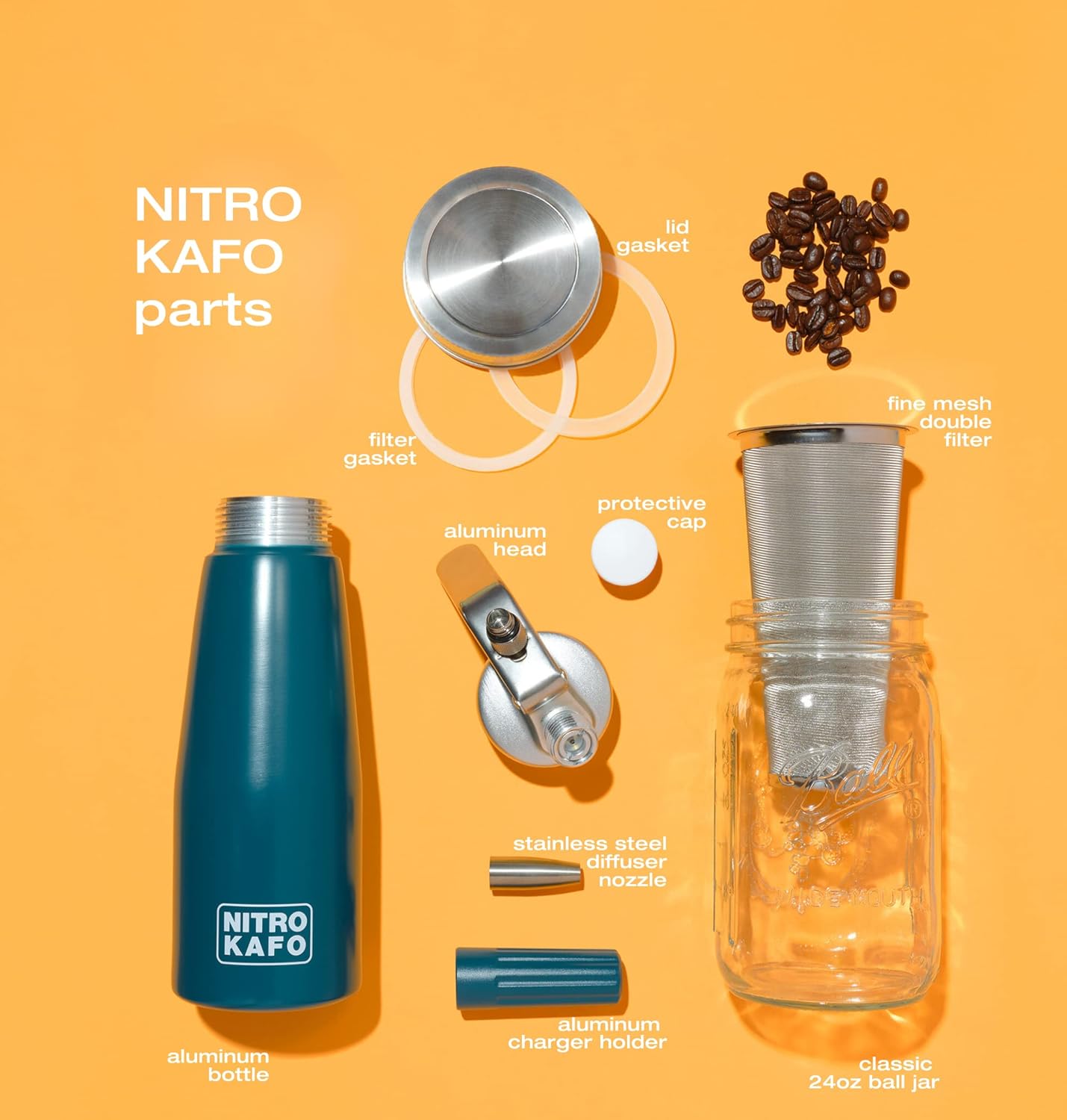 0.5L Nitro Coffee Maker, Aluminum Nitro Cold Brew Coffee Maker with Special Nitro Diffuser Nozzle & Cold Brew Maker for Making Nitro Cold Brew, 1 Pint/0.5L