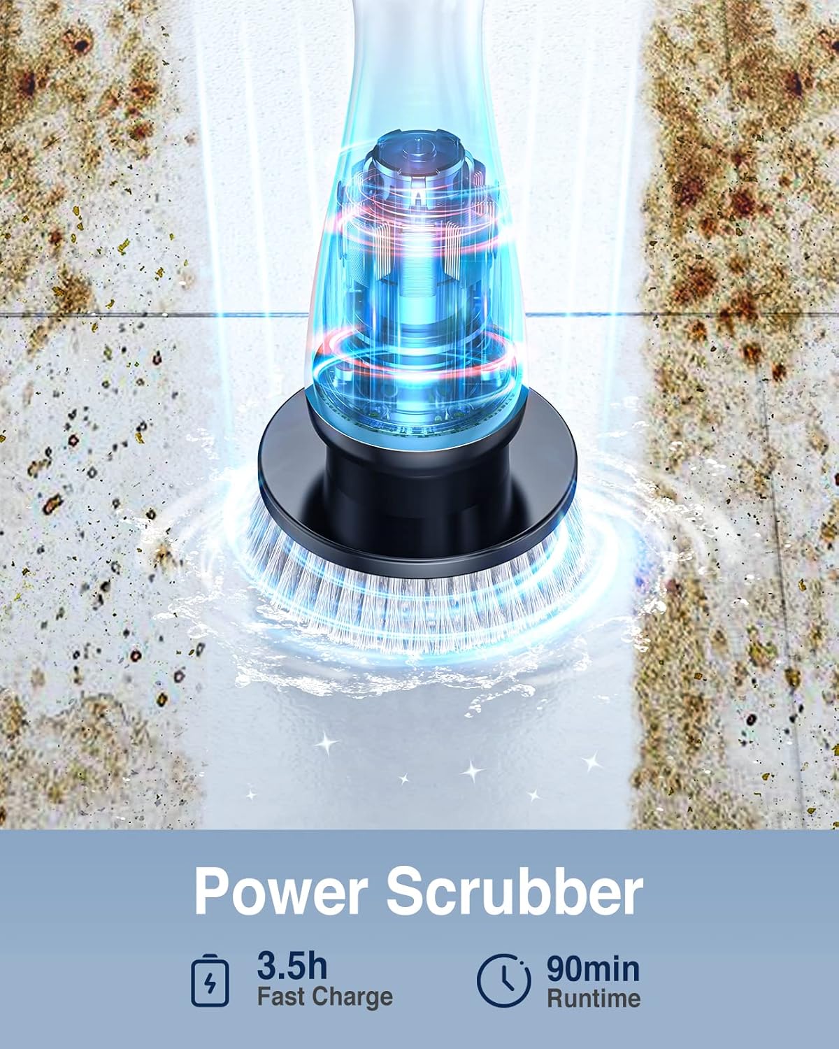 LABIGO Electric Spin Scrubber LA1 Pro, Cordless Spin Scrubber with 4 Replaceable Brush Heads and Adjustable Size Extension Handle Power Full Cleaning Brush for Bathroom Floor, Light Black