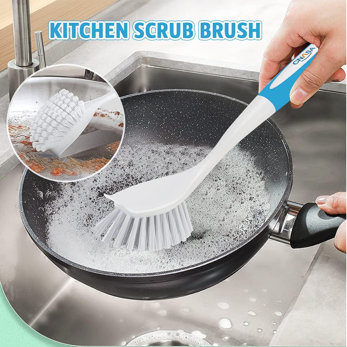 6 Pack Household Deep Cleaning Set - Kitchen, Bathroom & Floor Cleaning Brushes, Includes Scrub, Dish, Bottle, Grout, Crevice & Shoe Brushes