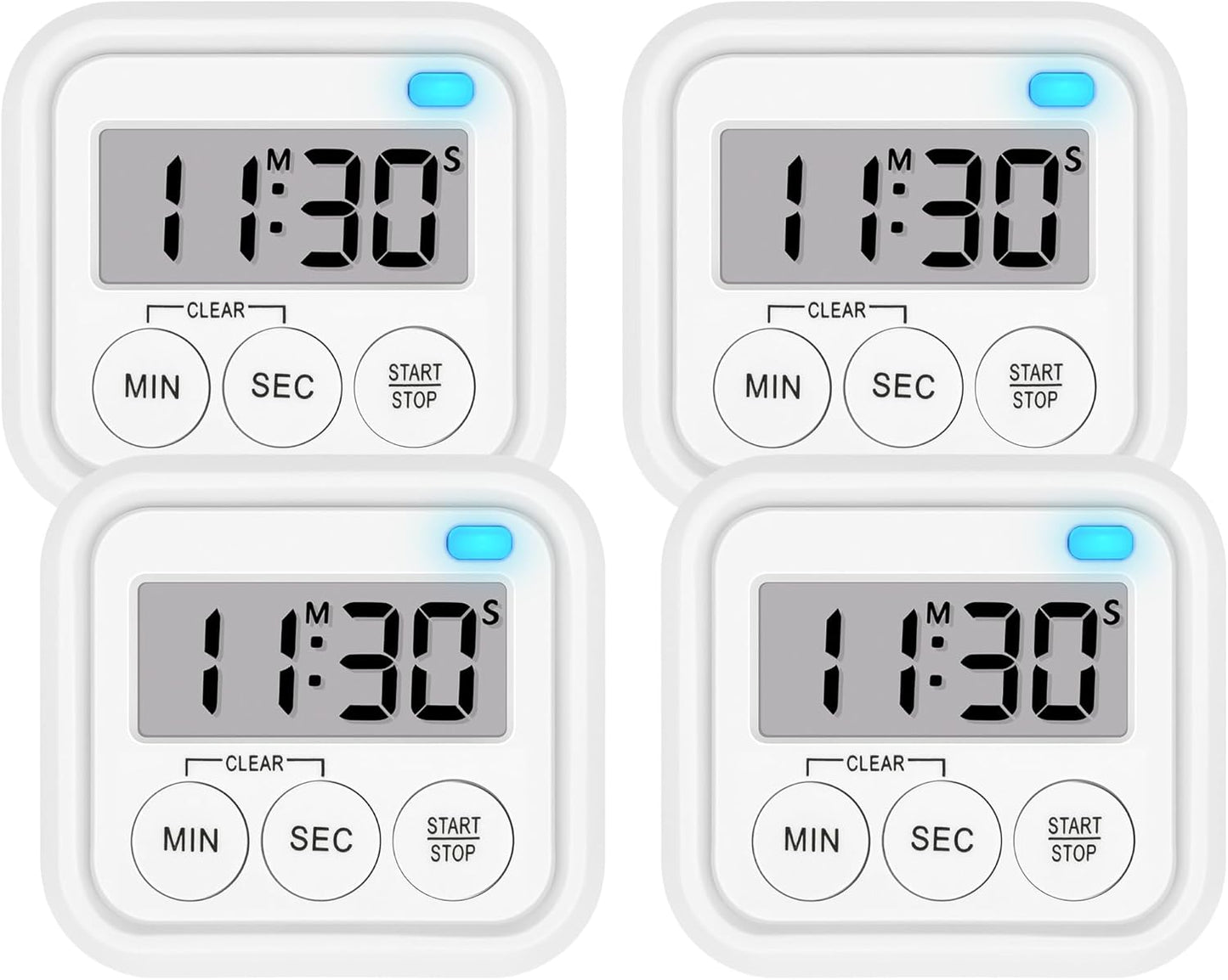 Timer, Kitchen Timers for Cooking Classroom Timer for Kids Teachers Digital Magnetic Timers 4 Pack, White