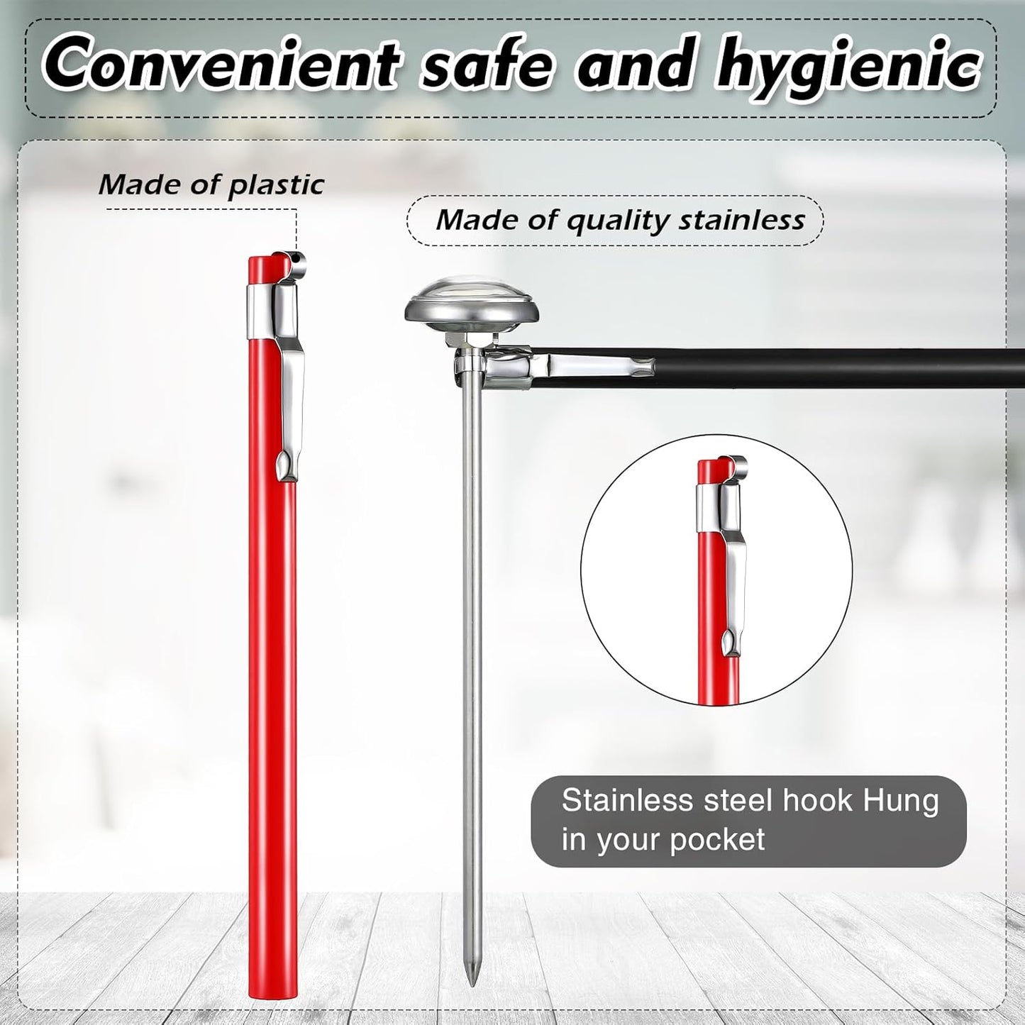 Xuhal 6 Pcs Stainless Steel Kitchen Thermometer with 5 Inch Long Stem 1 Inch Dial Thermometer Milk Frothing Food for Oven Probe Meat Grill BBQ Cooking Chocolate Water(Black, Red)