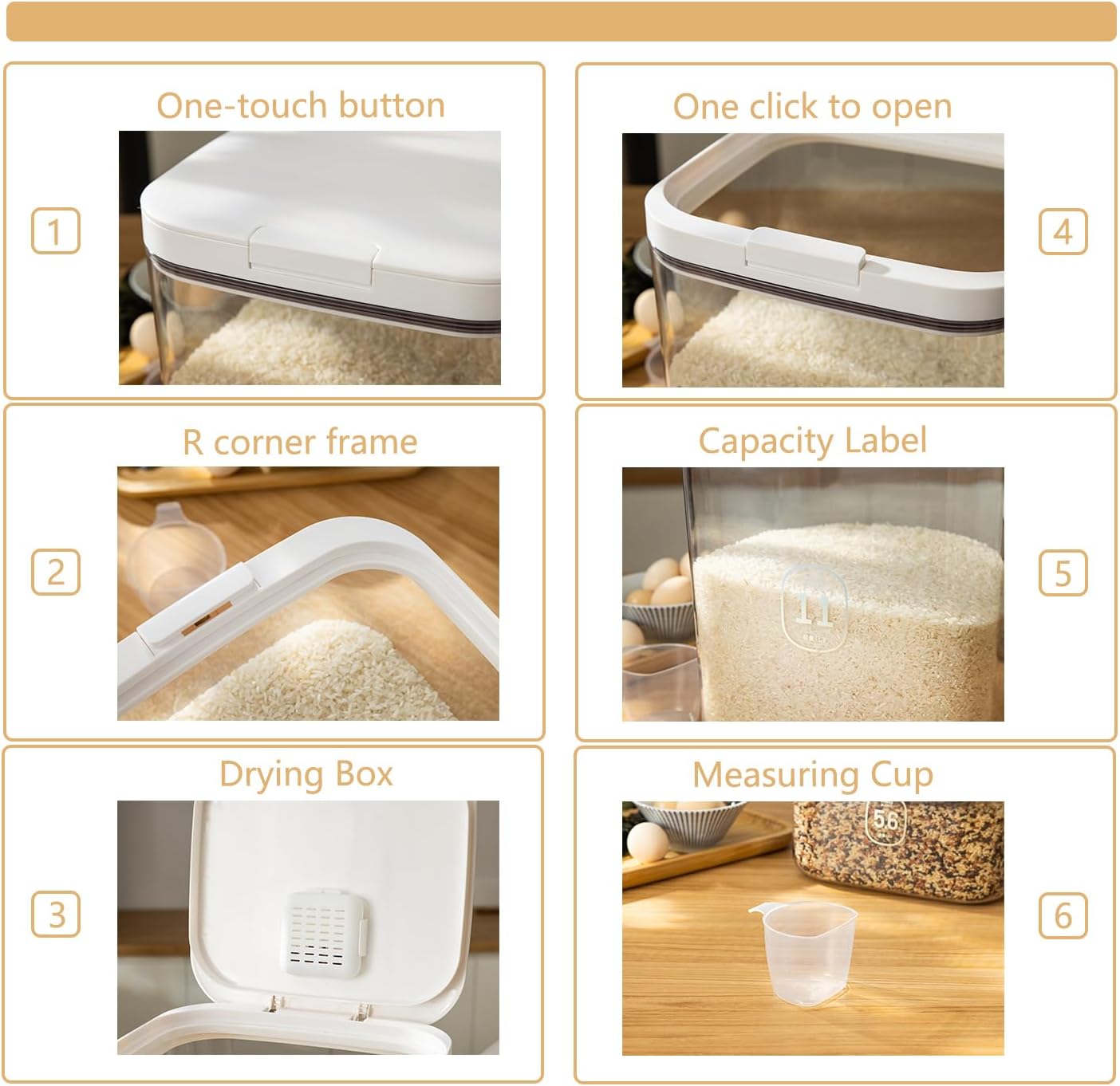 Flour Dispenser 10LBS - 5 L /5 QT /5 KG Rice Container Storage Food Cereal Container Bins Household for Kitchen Pantry Organization (5 L)