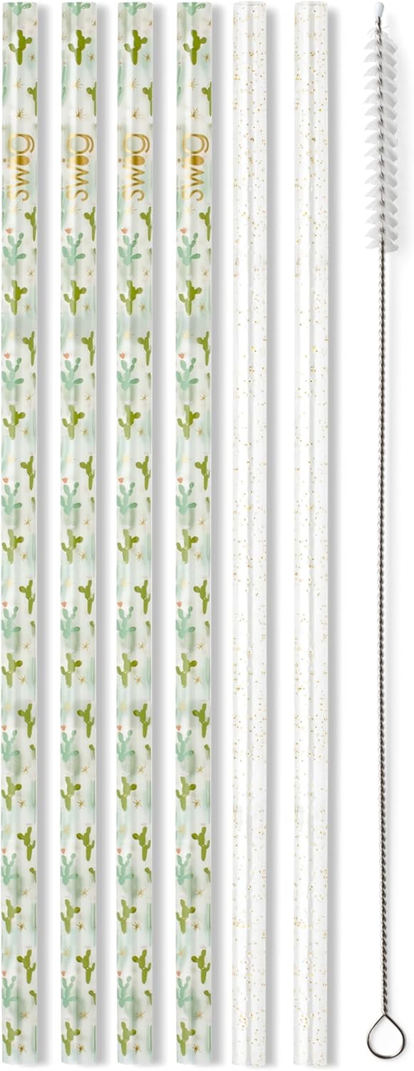 Swig Life Reusable Straws Desert Child + Gold Glitter Tall Straw Set & Cleaning Brush, Each Straw is 10.25 inch Long (Fits Swig Life 20oz Tumblers, 22oz, and 32oz Tumblers)