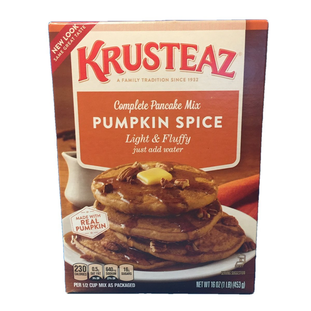 Krusteaz Baking Mix, Pumpkin Spice Complete Pancake Mix, Light & Fluffy, Made with Real Pumpkin & No Artificial Flavors or Preservatives, 16 OZ Box (Pack of 2)