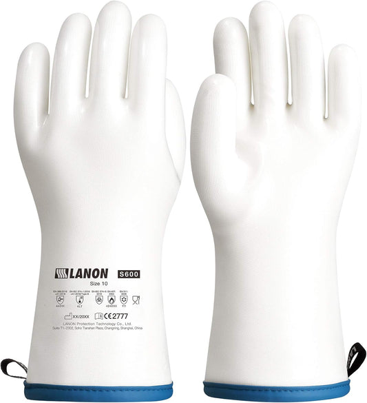 LANON Liquid Silicone Gloves, Heat Resistant Oven Gloves with Fingers, Food Grade, Waterproof, White, XL