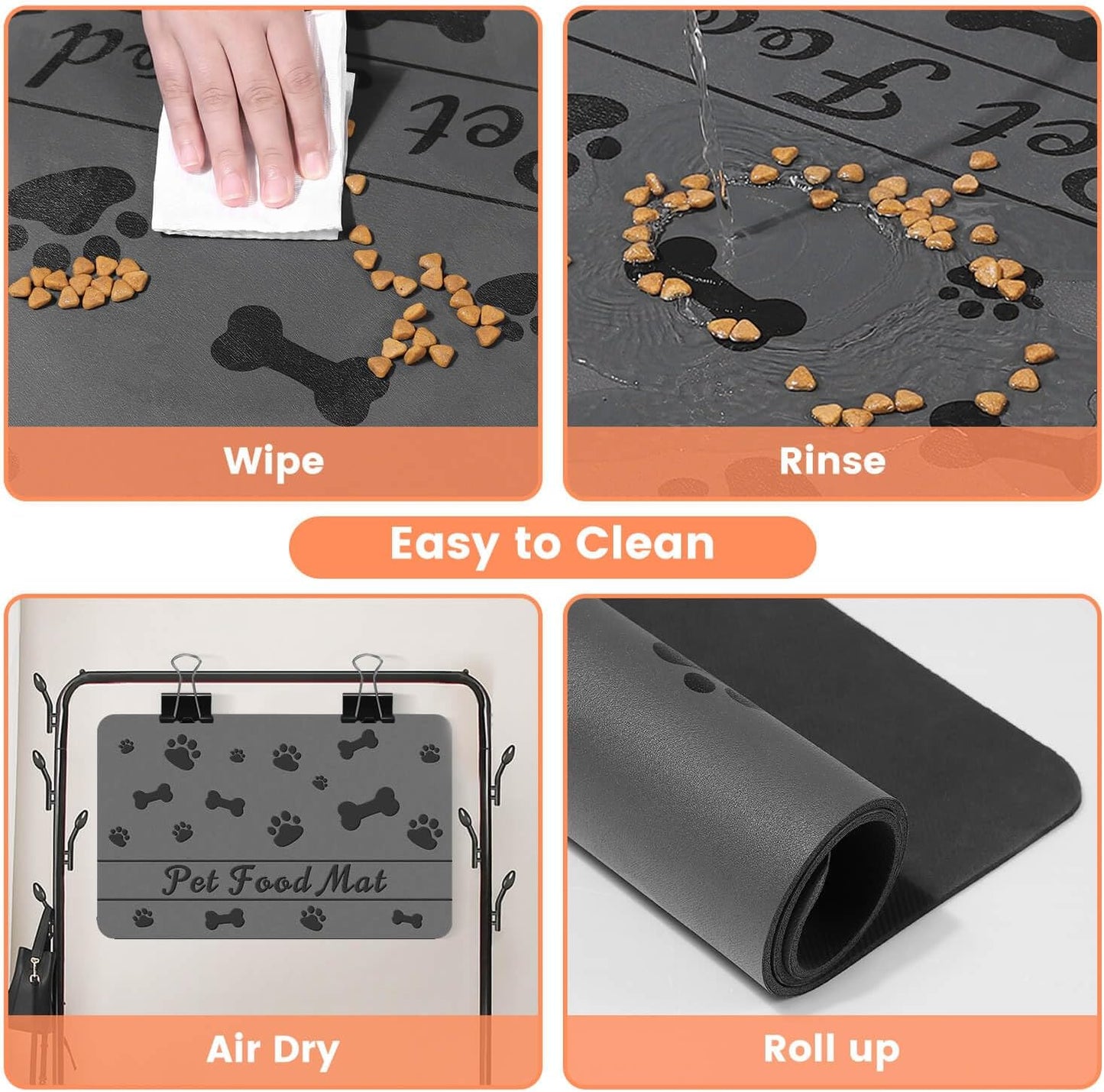 Pet Feeding Mat-Absorbent Pet Placemat for Food and Water Bowl, with Waterproof Rubber Backing, Quick Dry Water Dispenser Mat for Dog and Cat (16"x24", Dark Gray)