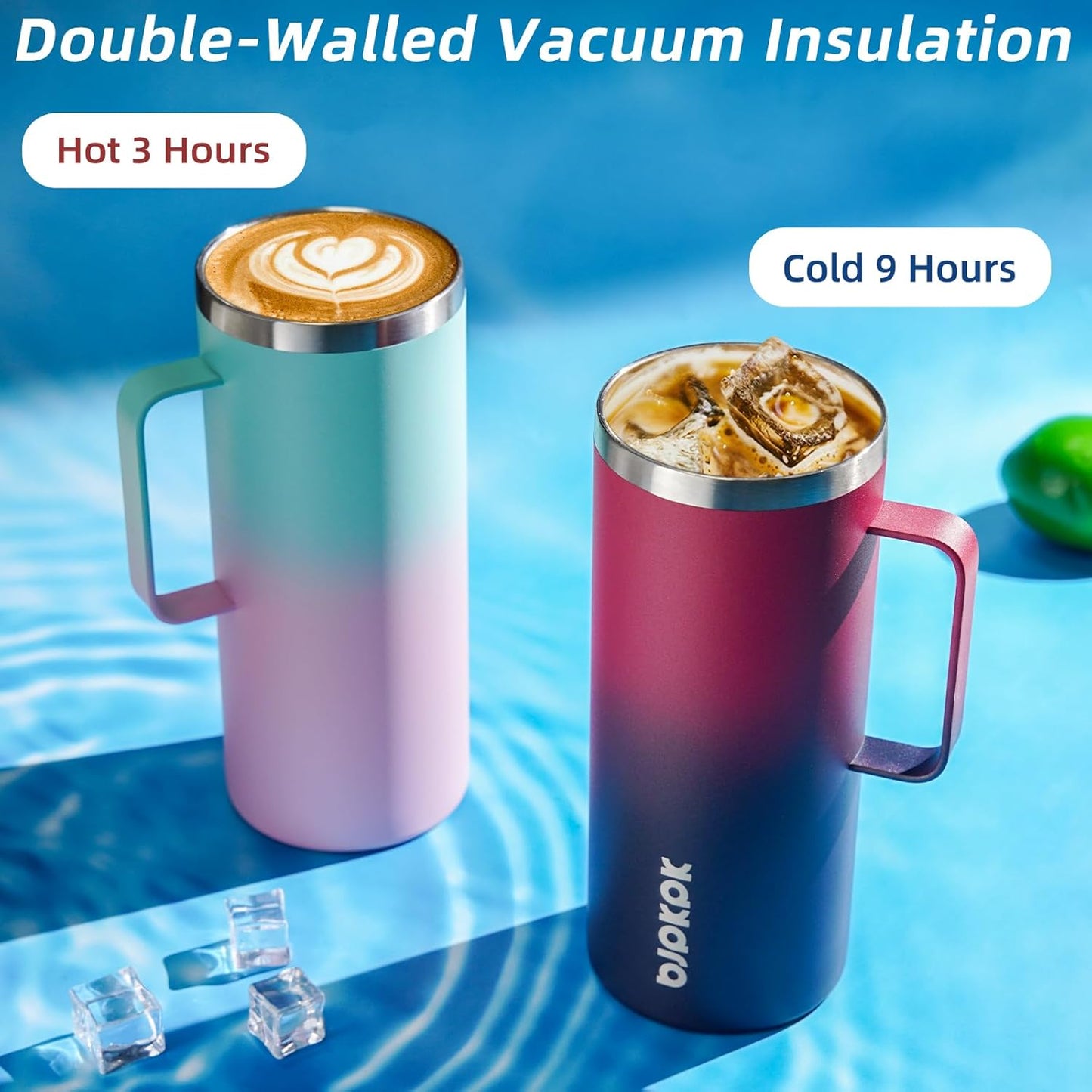BJPKPK Insulated Coffee Mug with 2 Lids, 32oz Stainless Steel Insulated Tumbler with Handle, Double Wall Vacuum Coffee Cups, BPA Free Travel Mug for Coffee, Tea and Drinks, Marshmallow