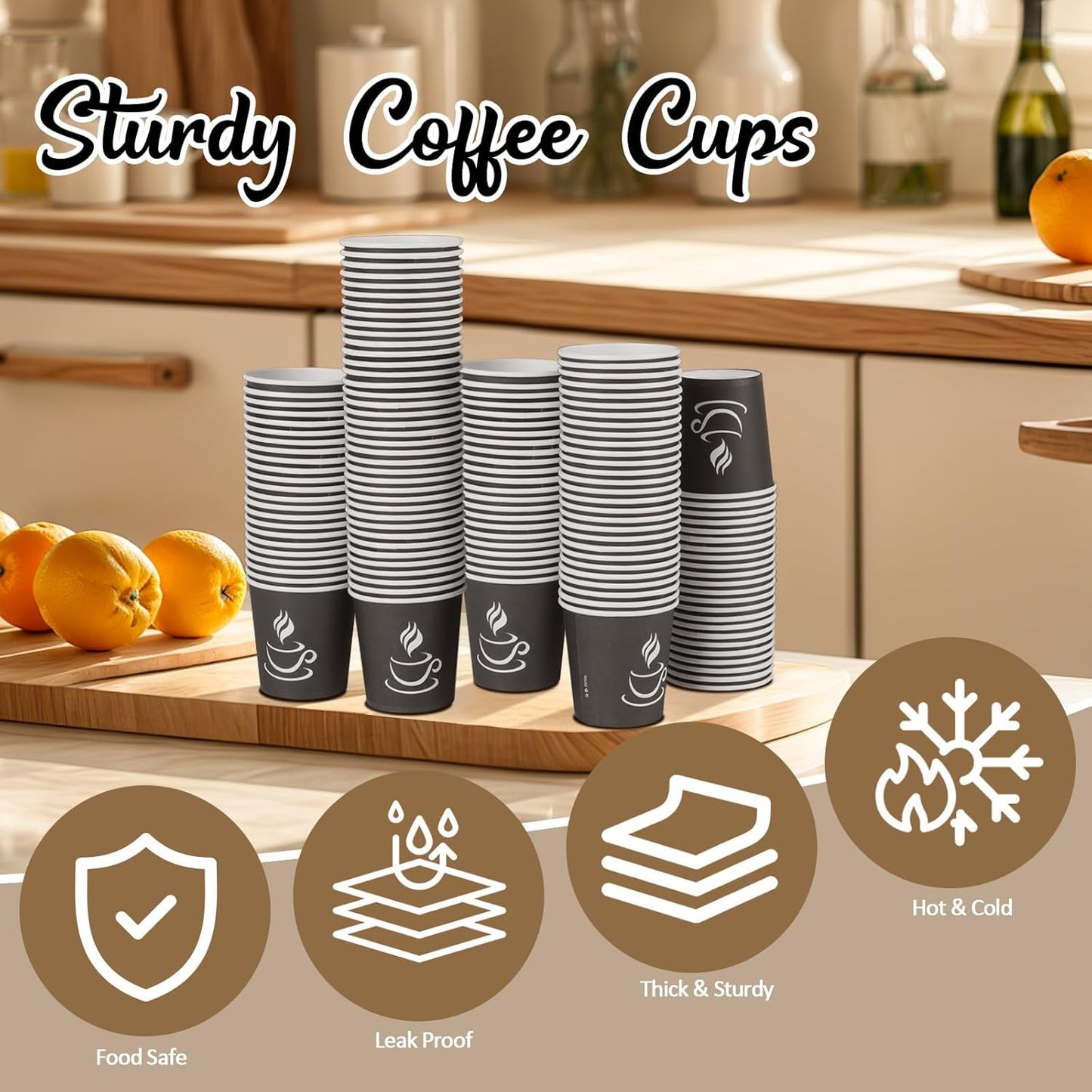 4 oz Paper Coffee Cups - 500 Pack Paper Espresso Cups, Disposable Coffee Cup, Small Paper Cup for Hot or Cold Beverage, Espresso, Capucino for Party, Picnic, Home, Office and Business (Black)