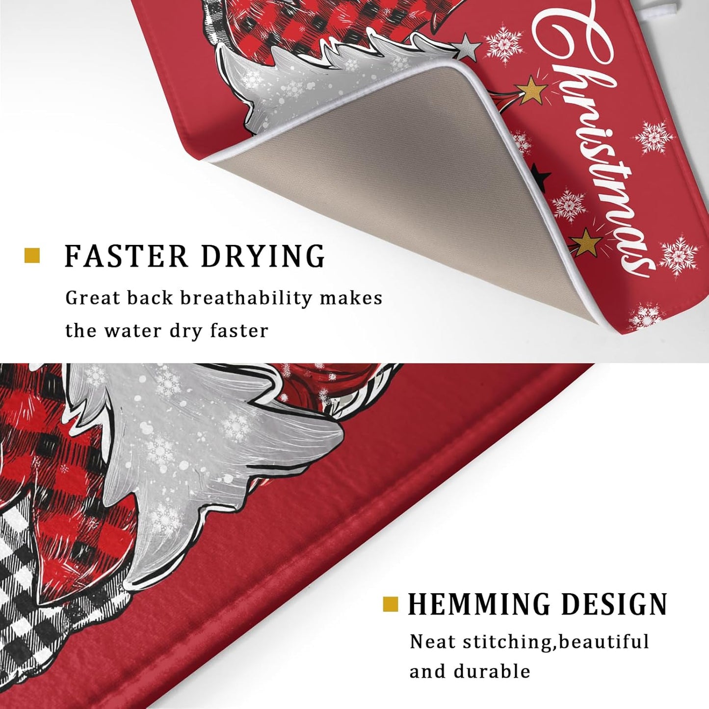 Merry Christmas Dish Drying Mats for Kitchen Counter 18x24 Inch Christmas Tree Snowflake Mat Xmas Buffalo Plaid Dish Rack Mat Reversible Absorbent Dishes Pad Kitchen Accessories for Counter tops