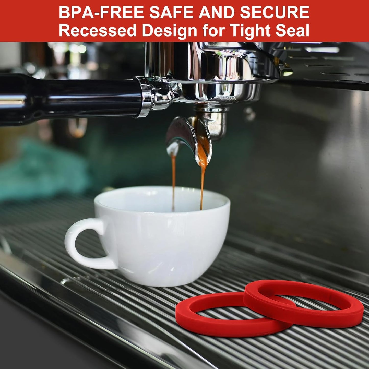 2PCS E61 8.0mm Silicone Group Gasket for Gaggia Espresso Machines Grouphead/Portafilter, Red