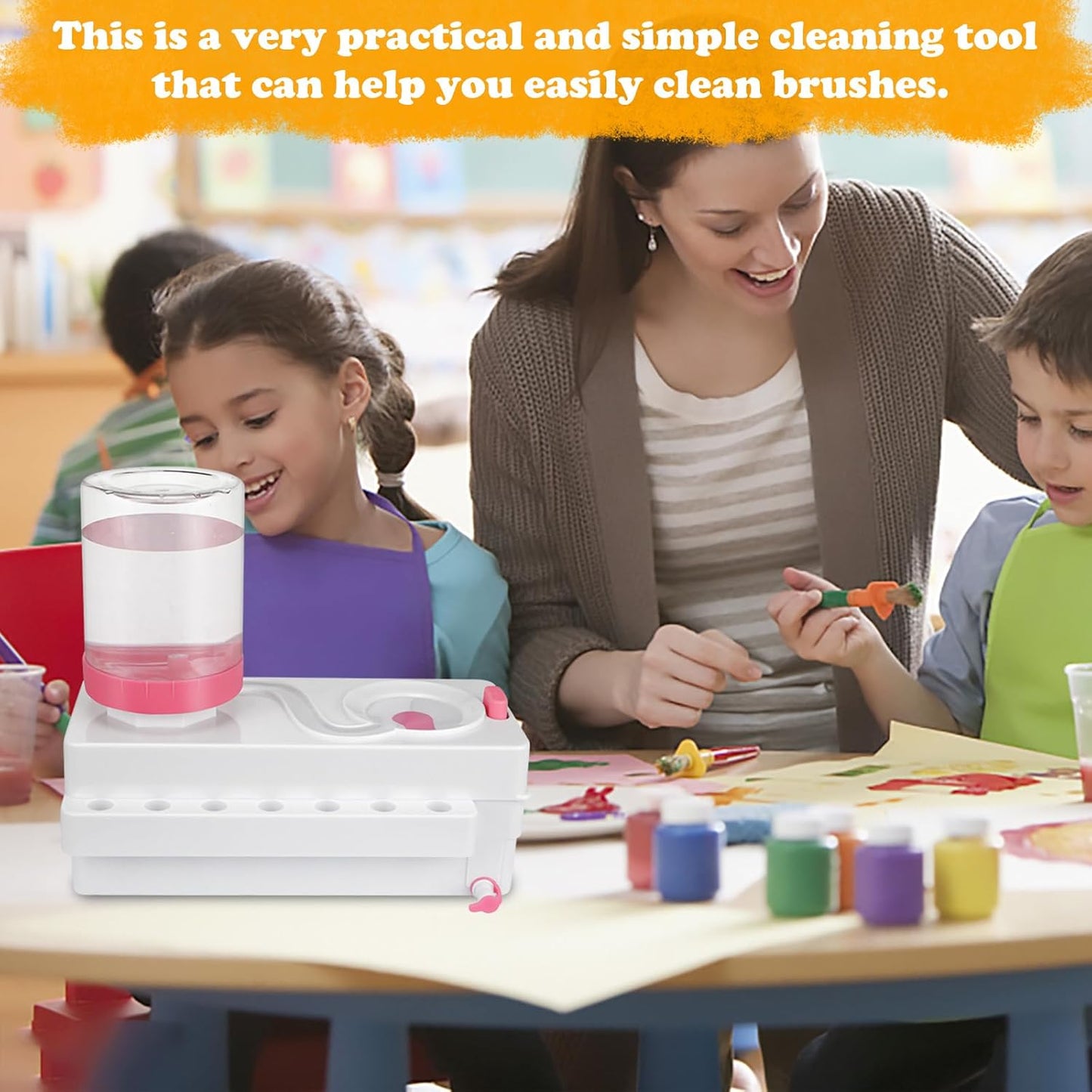 Brush Rinser Set Paint Cleaning Tools Makeup Brush Cleaner Machine, Paint Brush Cleaner Brush Rinser Running Water Circulation Paint Brush Cleaner (White Pink)