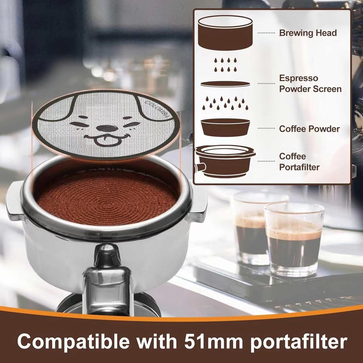 51mm Espresso Puck Screen 3-Pack, Lower Shower Screen, Metal Coffee Reusable Filter for Espresso Portafilter Basket, 1.7 Thickness(Cute Animal)