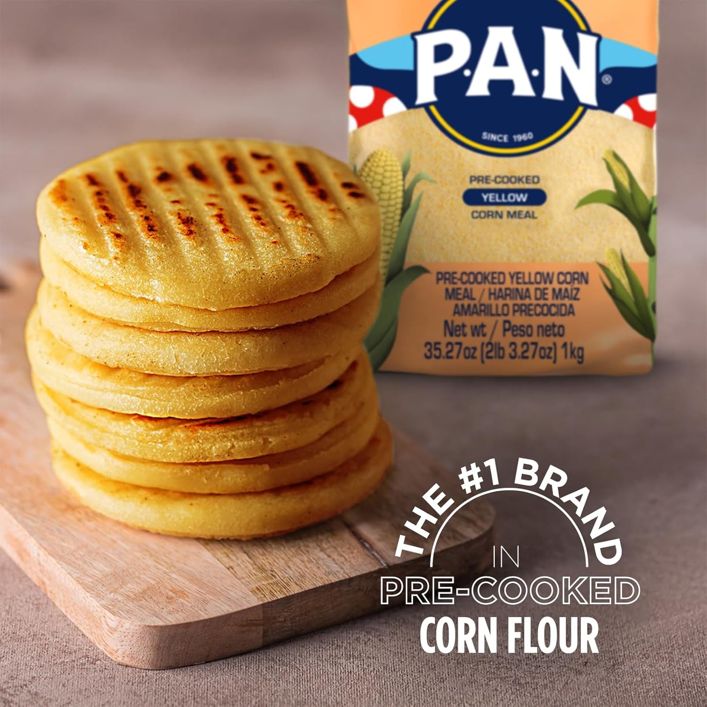 P.A.N. Yellow Corn Meal – Pre-cooked Gluten Free and Kosher Flour for Arepas (2.2 lb / Pack of 10)
