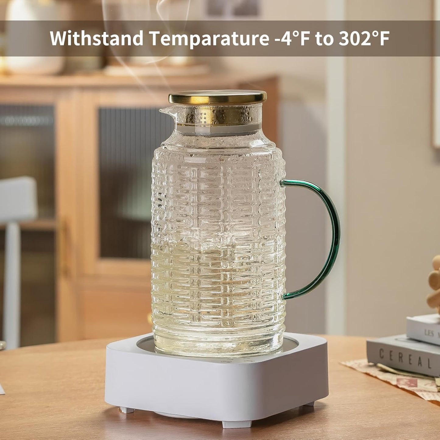 Glass Pitcher with Lid, 2 PACK 84 oz/2.5 Liter Vintage Water Pitcher, Clear Borosilicate Glass Water Carafe for Cold Brew, Coffee, Lemonade, Iced Tea,Beverage, Heat Resistant Water Glass Jug