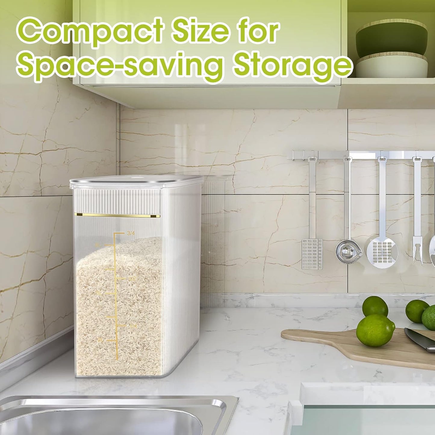 TBMax Rice Storage Container 20 Lbs, Crystal-Clear Large Food Container Rice Holder Bin with Measuring Cup for Flour, Sugar, Oatmeal, Kitchen Pantry Organization and Storage