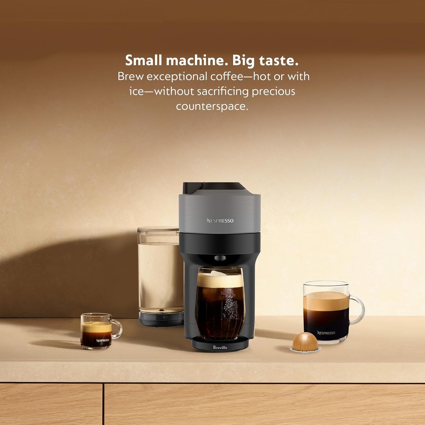 Nespresso Vertuo Pop+ Coffee and Espresso Maker by Breville with Milk Frother, Dark Grey