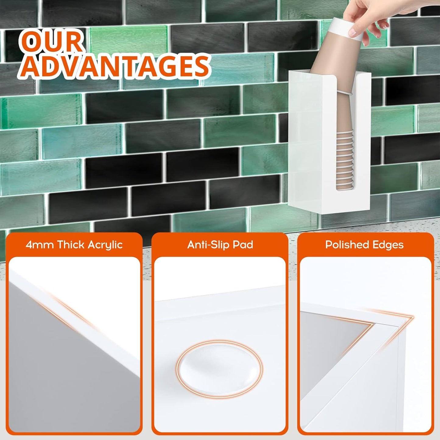 Richboom Acrylic Coffee Cup and Lid Storage Organizer Holder, 1 Compartment, White