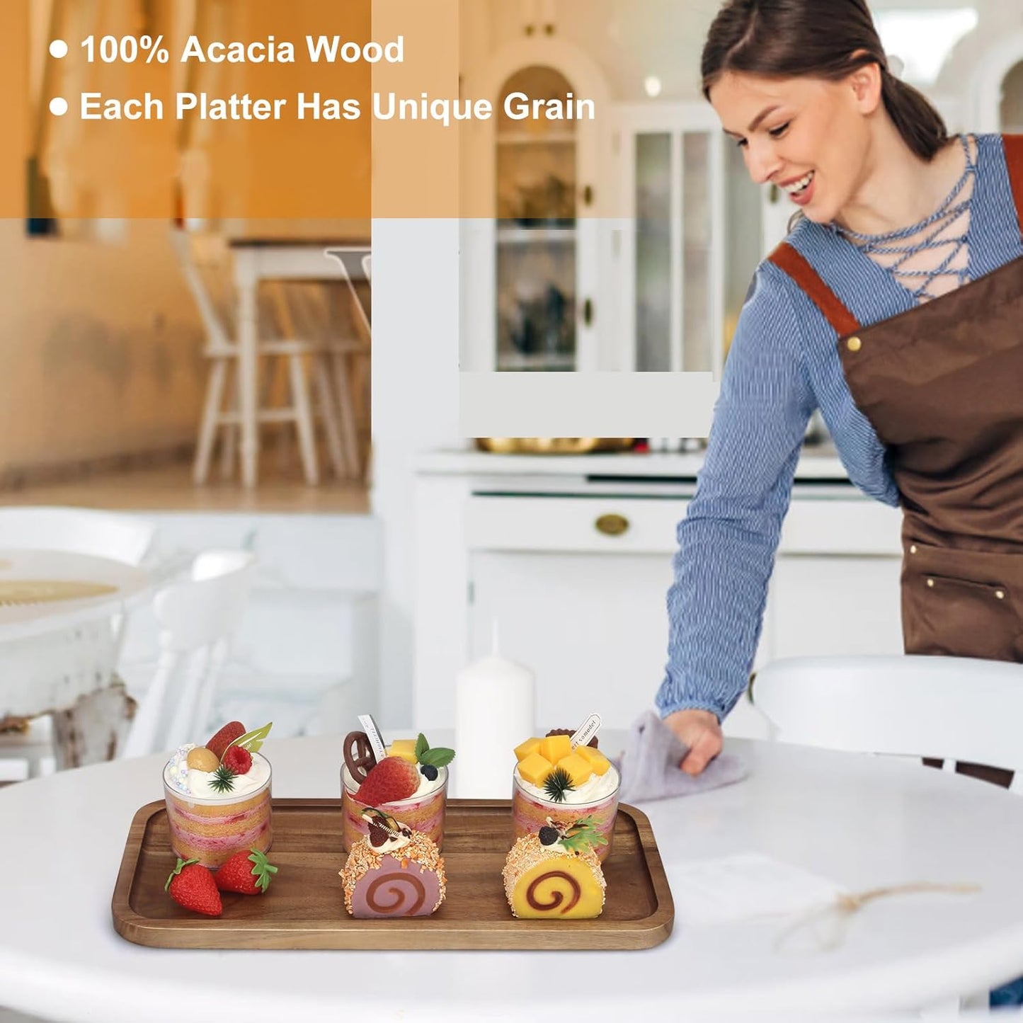 Rectangular Acacia Wood Trays Large Long Charcuterie Boards Party Decorative Serving Tray Platters for Food Dish Rectangle Wooden Cheese Board Kitchen Snack Cookies Platter Appetizer Dessert Tray