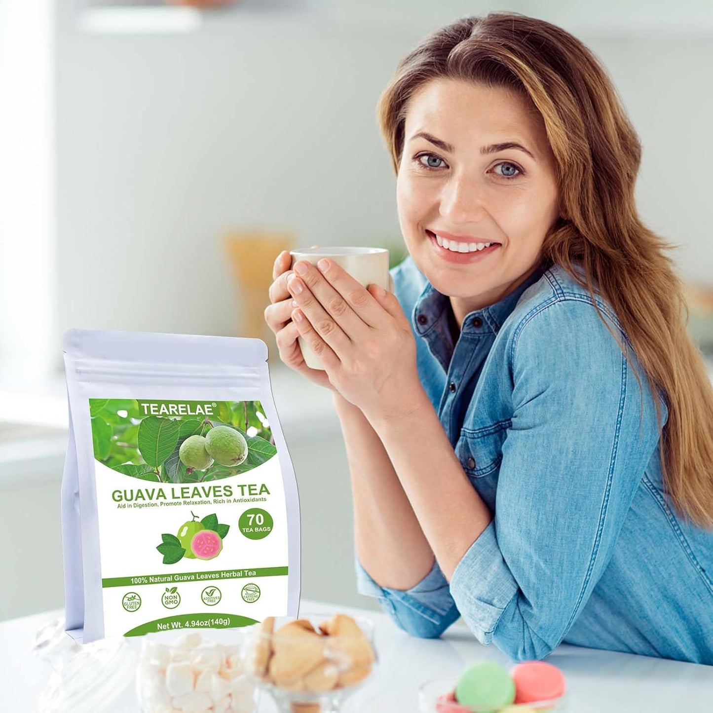 TEARELAE - Guava Leaves Tea Bags - 70 Count - 100% Pure Natural Guava Leaves - Aid in Digestion, Promote Relaxation - Non-GMO - Caffeine-Free