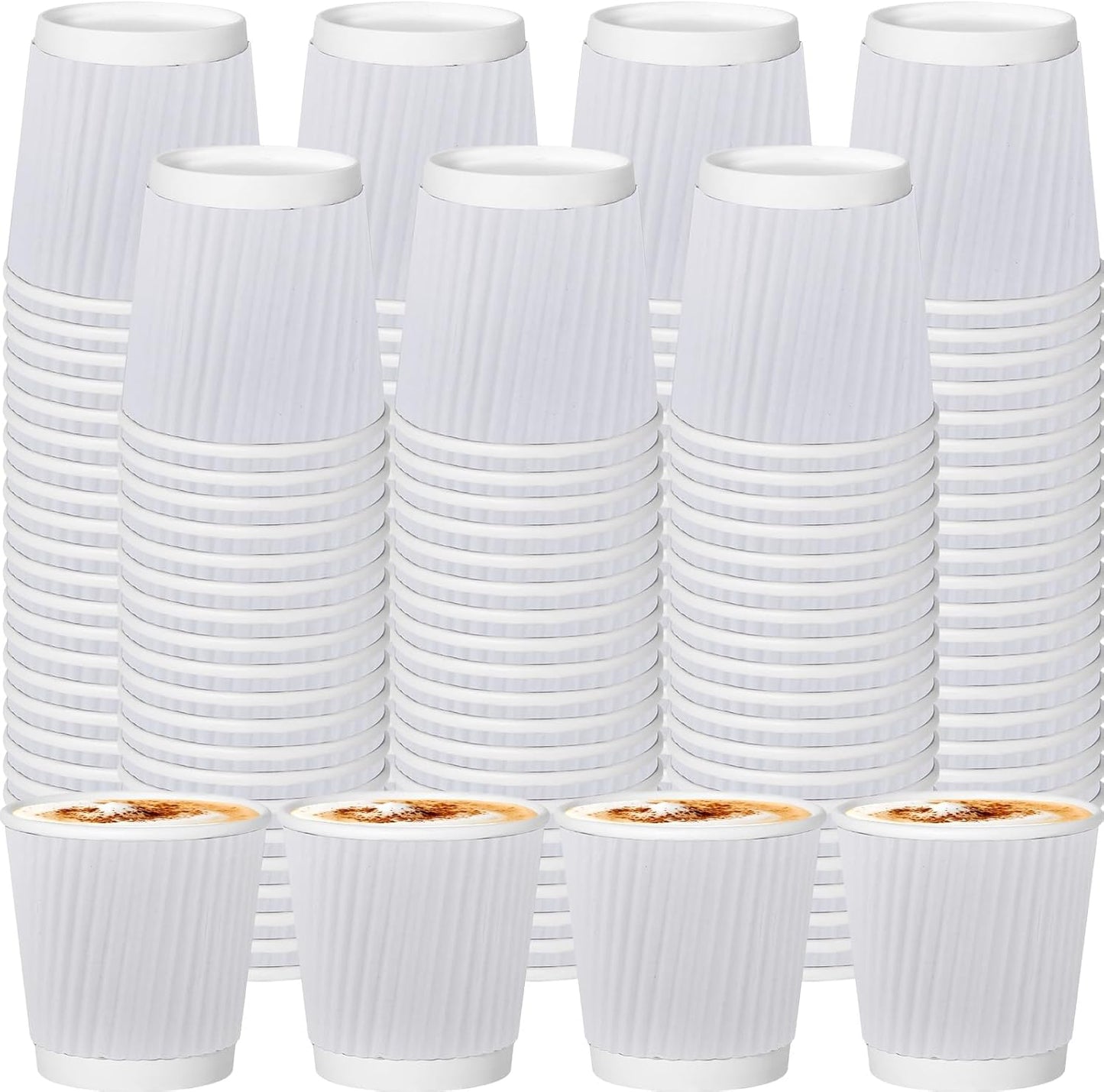 120 Pack Paper Espresso Coffee Cups, 4 oz Disposable Coffee Cups,Corrugated Insulated Ripple Wall, Paper Ripple Cup for Coffee, Hot Chocolate and Hot Tea Drinks -White