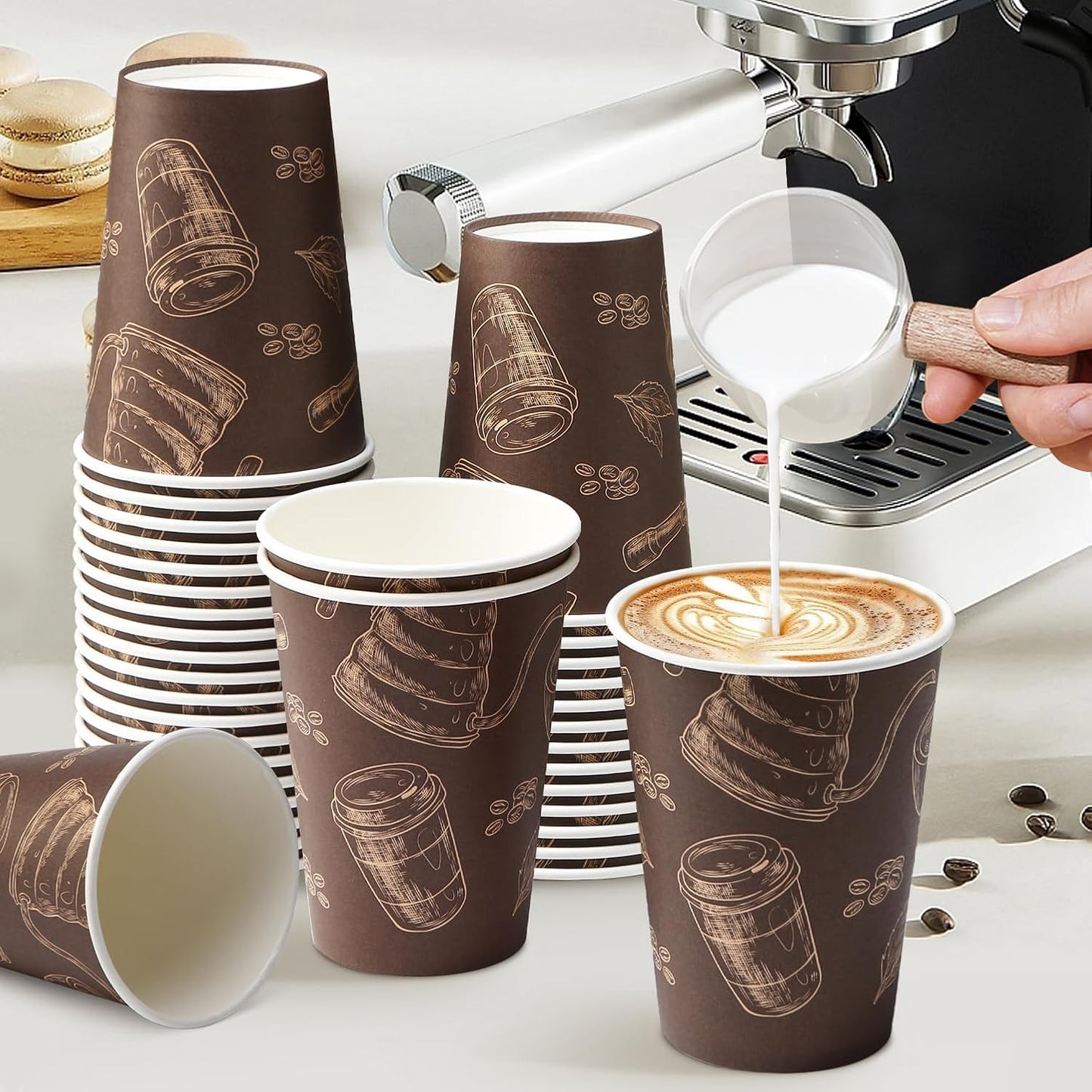 Coffee Cups 12 oz Paper Cups 180 Pack, Thickened Paper Coffee Cups Disposable 12 oz Coffe Cup, Hot/Cold Beverage Drinking Cup for Office, Home, Party