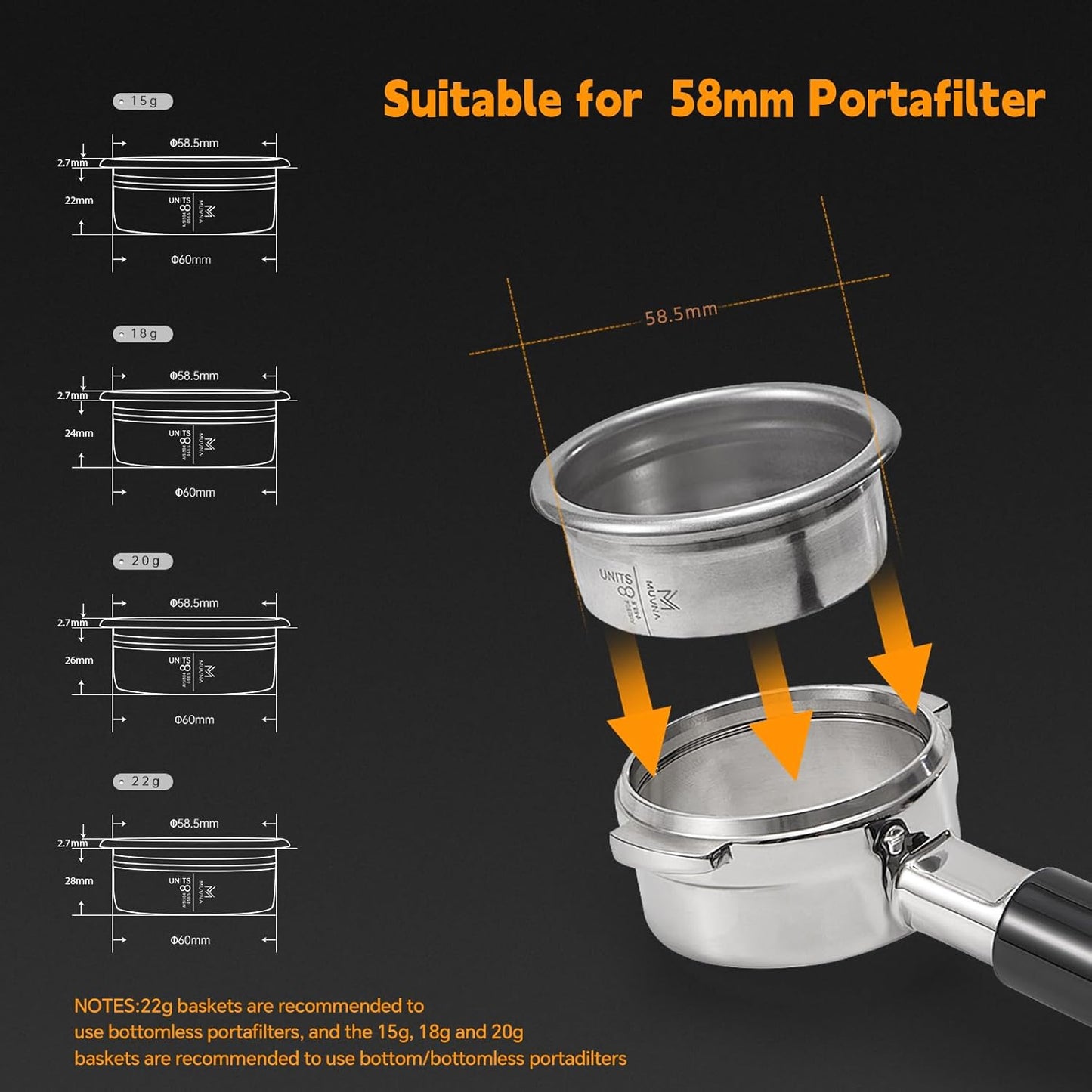 58MM Espresso Portafilter Basket, 15g Coffee Paper Filters, High Precision Extraction Portafilter Basket Filter, Fits for Most 58MM Coffee Machines