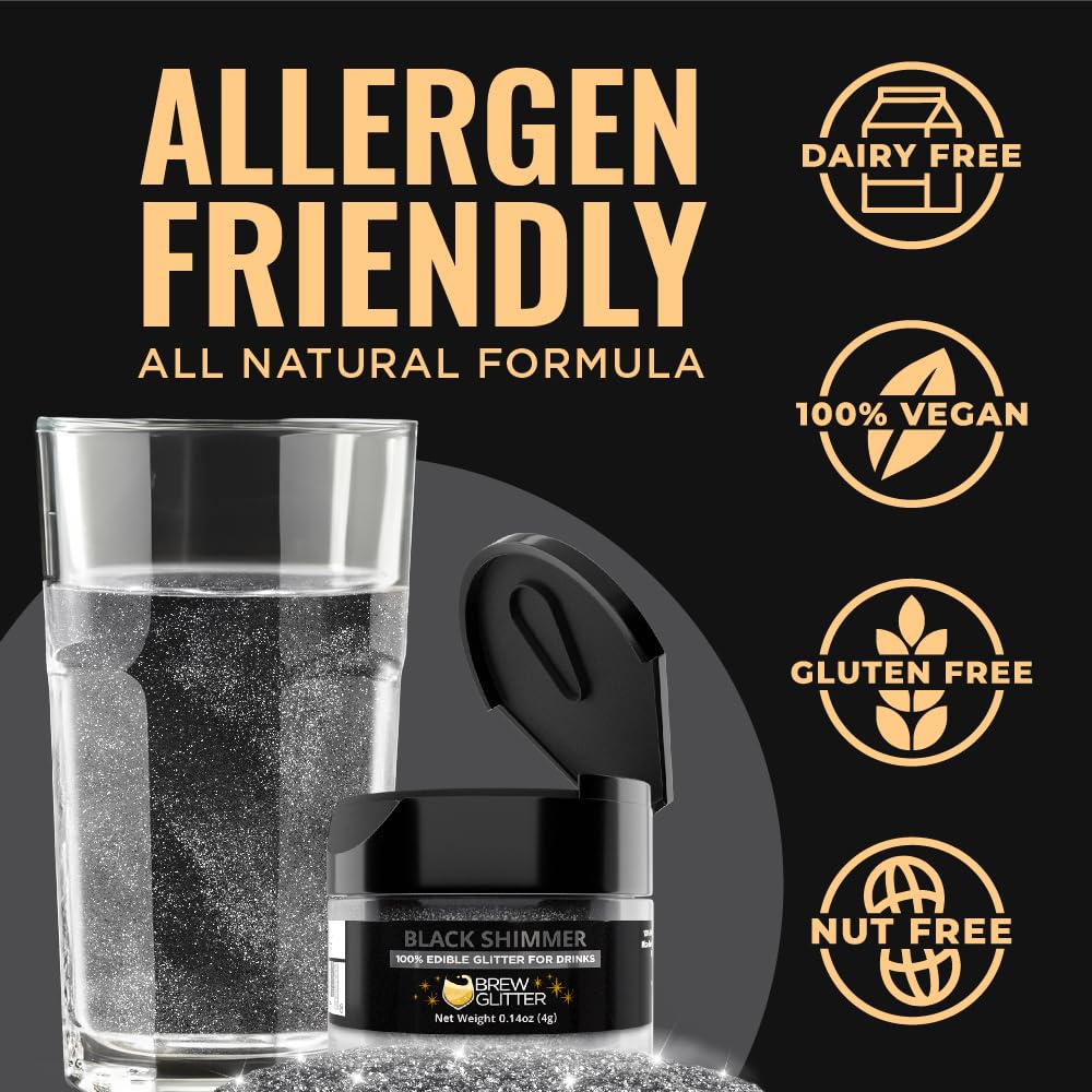 Brew Glitter Black Edible Drink Glitter 1x 4g Jar for Cocktails, Beer, & Beverages