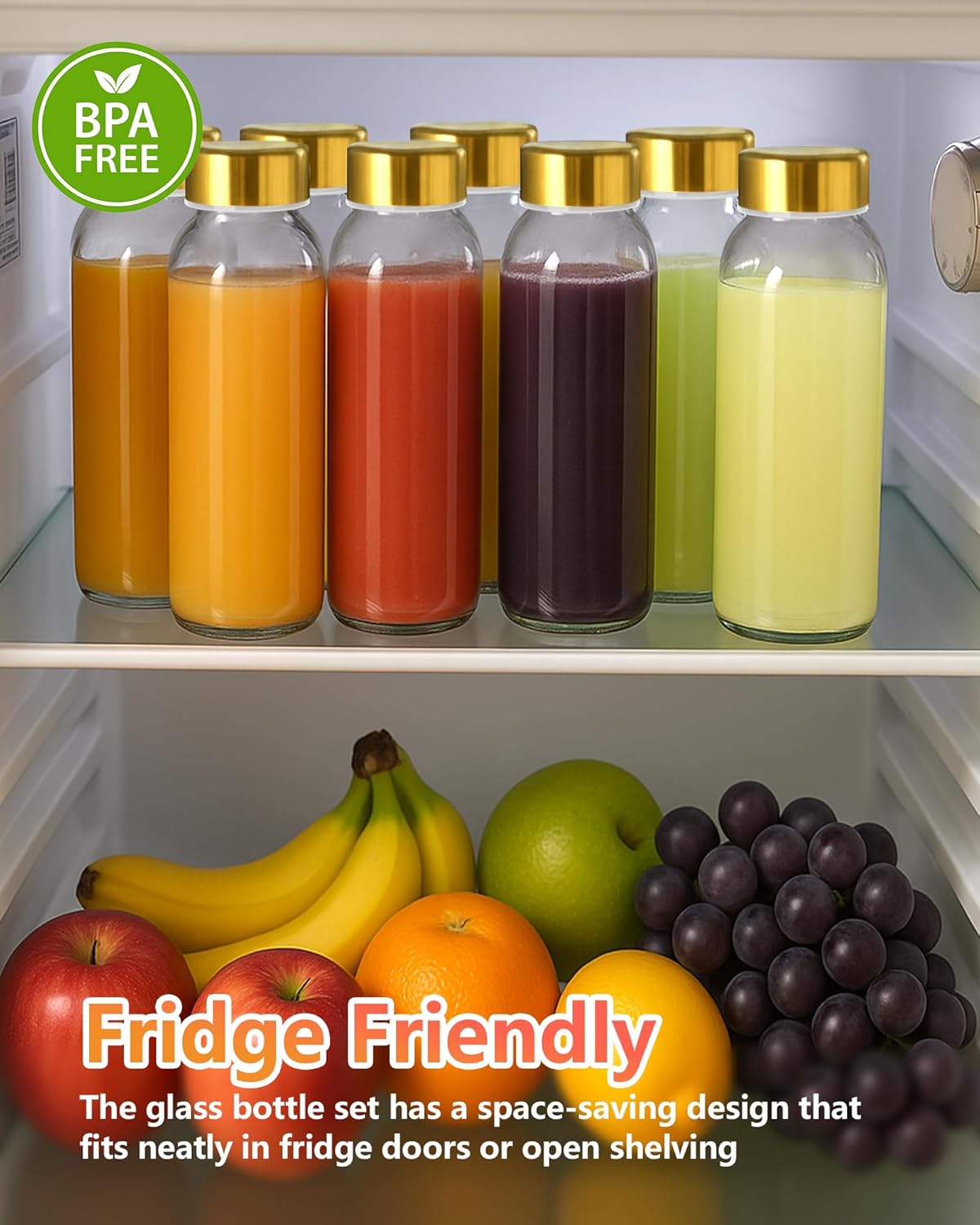 Zukro Glass Water Bottles with Lids 10 oz, Reusable Clear Juice Bottles With Stainless Steel Airtight Cap for Juicing, 100% Leak Proof Juice Drinking Jar for Ginger and Milk, BPA Free