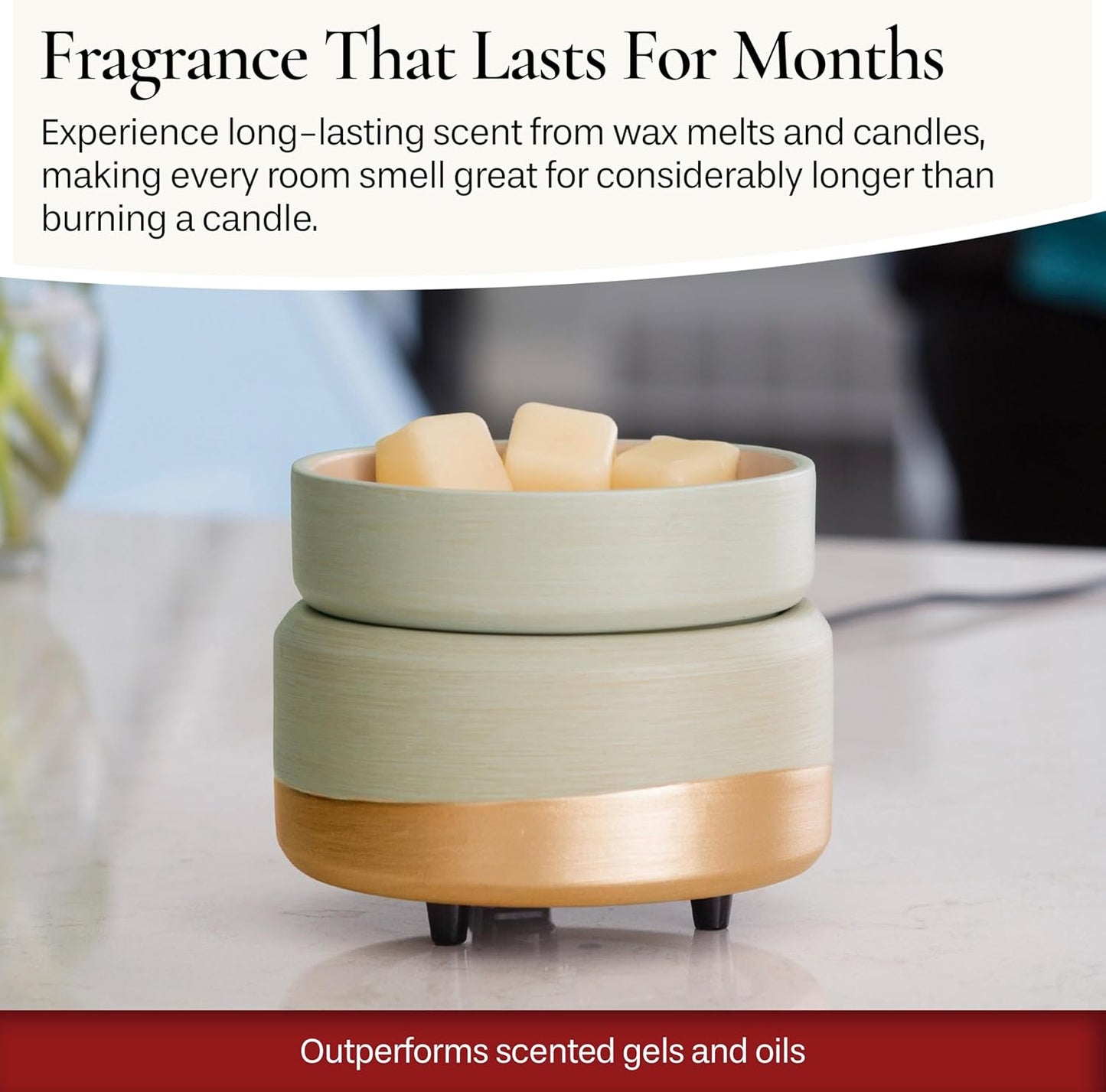 CANDLE WARMERS ETC 2-in-1 Candle and Fragrance Warmer for Warming Scented Candles or Wax Melts and Tarts with to Freshen Room, Midas