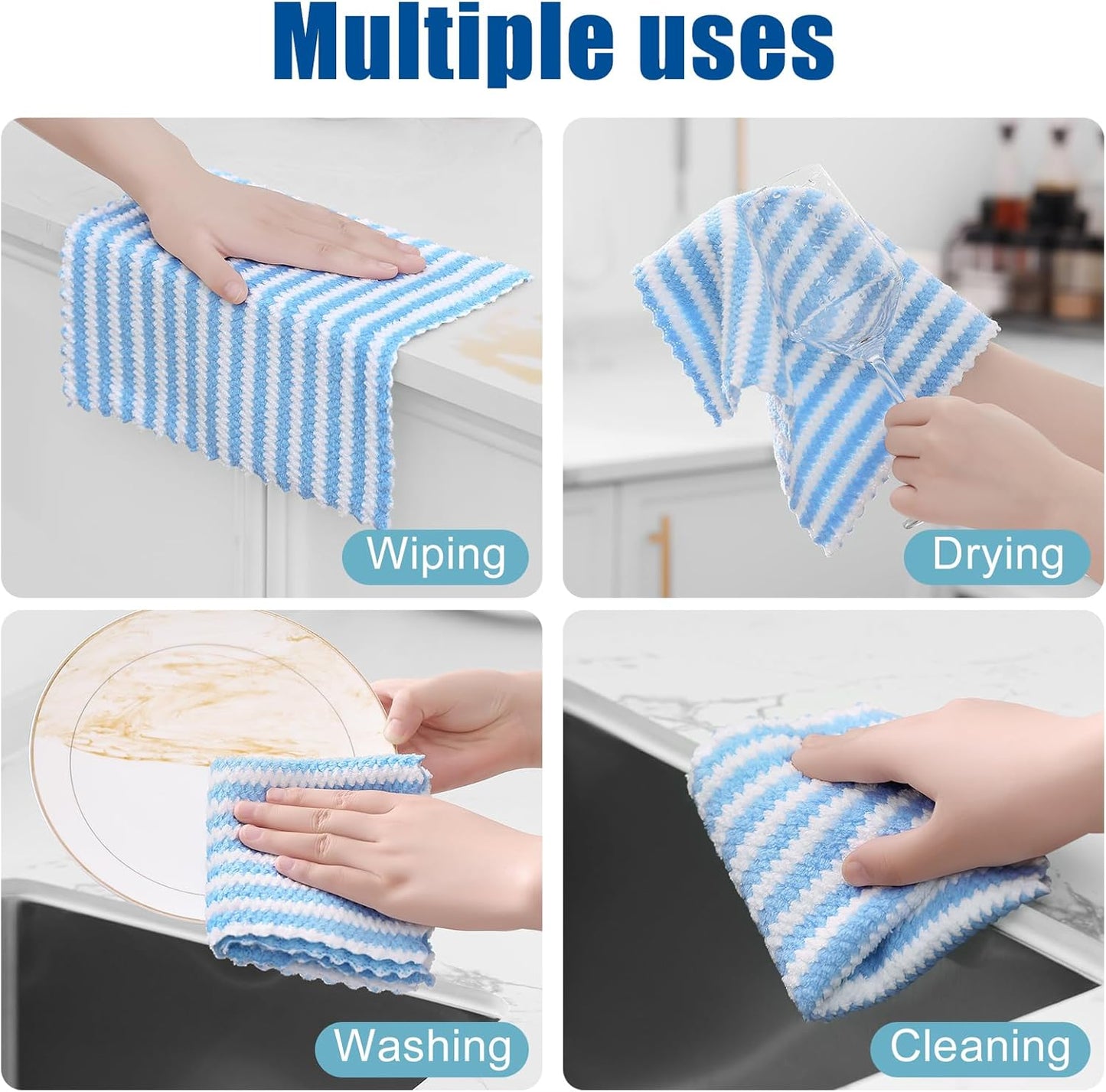 Homaxy 18 Pack Kitchen Dish Cloths, Ultra Soft and Absorbent Dish Towels, Reusable Fast Drying Microfiber Cleaning Cloth, Coral Velvet Wave Design No-lint, 10 x 10 inches, Blue/Pink/Grass Green
