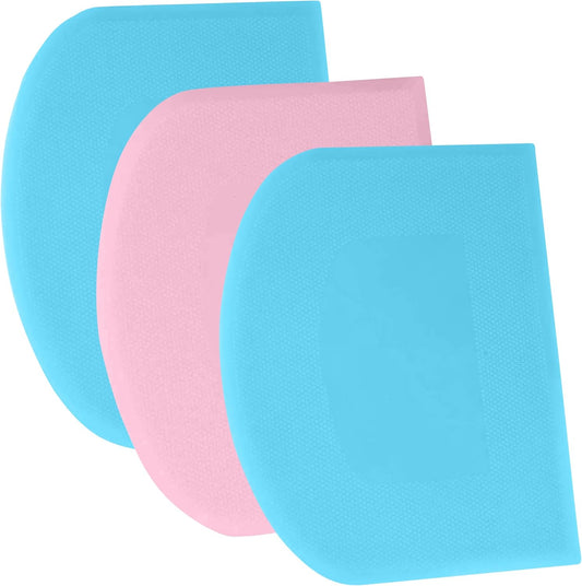 SURDOCA Dough Scraper Bench Scraper - 3P 5.9x4.3" Plastic Flexible Bowl Scraper, Sharp Edge & Angles Cake Scraper. Non-Slip Bakeware Decorating Tools Sculpting & Modeling Tools - Blue+Pink+Blue