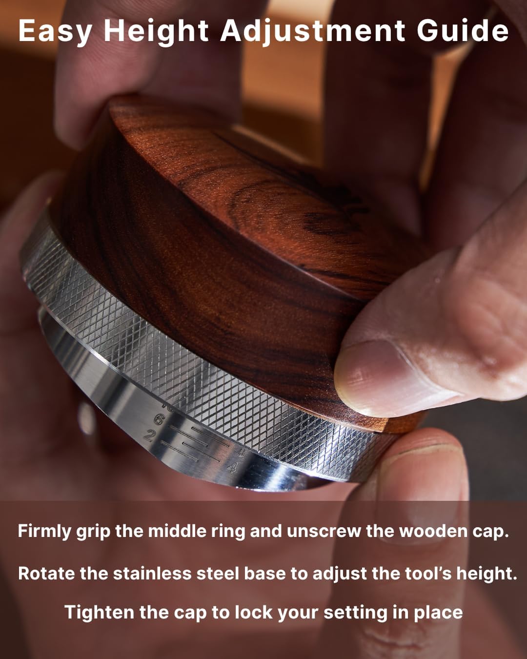 Espresso Distribution Tool 58.5mm Wooden Coffee Distributor Adjustable Depth Stainless Steel Espresso Leveler Premium Espresso Machine Accessories For Coffee Bar