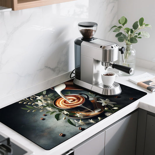 17"x 32" Coffee Bar Mat, Coffee Latte Art Absorbent Dish Drying Mat Cuttable Hide Stain Draining Table Pad for Kitchen Counter, Coffee Bar Accessories