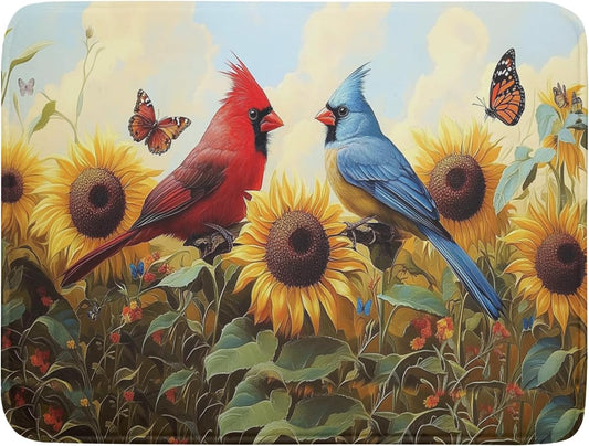 Giwawa Sunflower Birds Dish Drying Mat, Spring Summer Yellow Floral Butterflies Reversible Dish Drainer Mats Drying Pad for Kitchen Countertop Farmhouse Decor, 18x24inches, Large