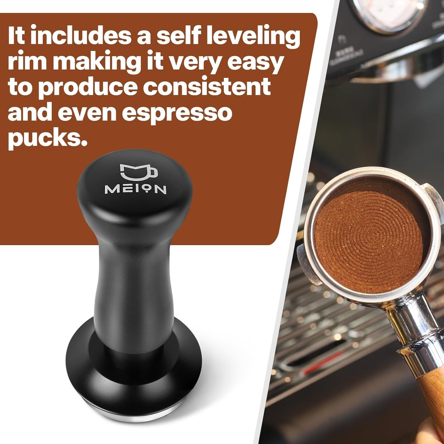 MEION Espresso Tamper 51mm Coffee Tamper, Calibrated Dual Spring Loaded Barista Tamper with Stainless Steel Base, Comes with aluminum storage pad (51MM, Black)