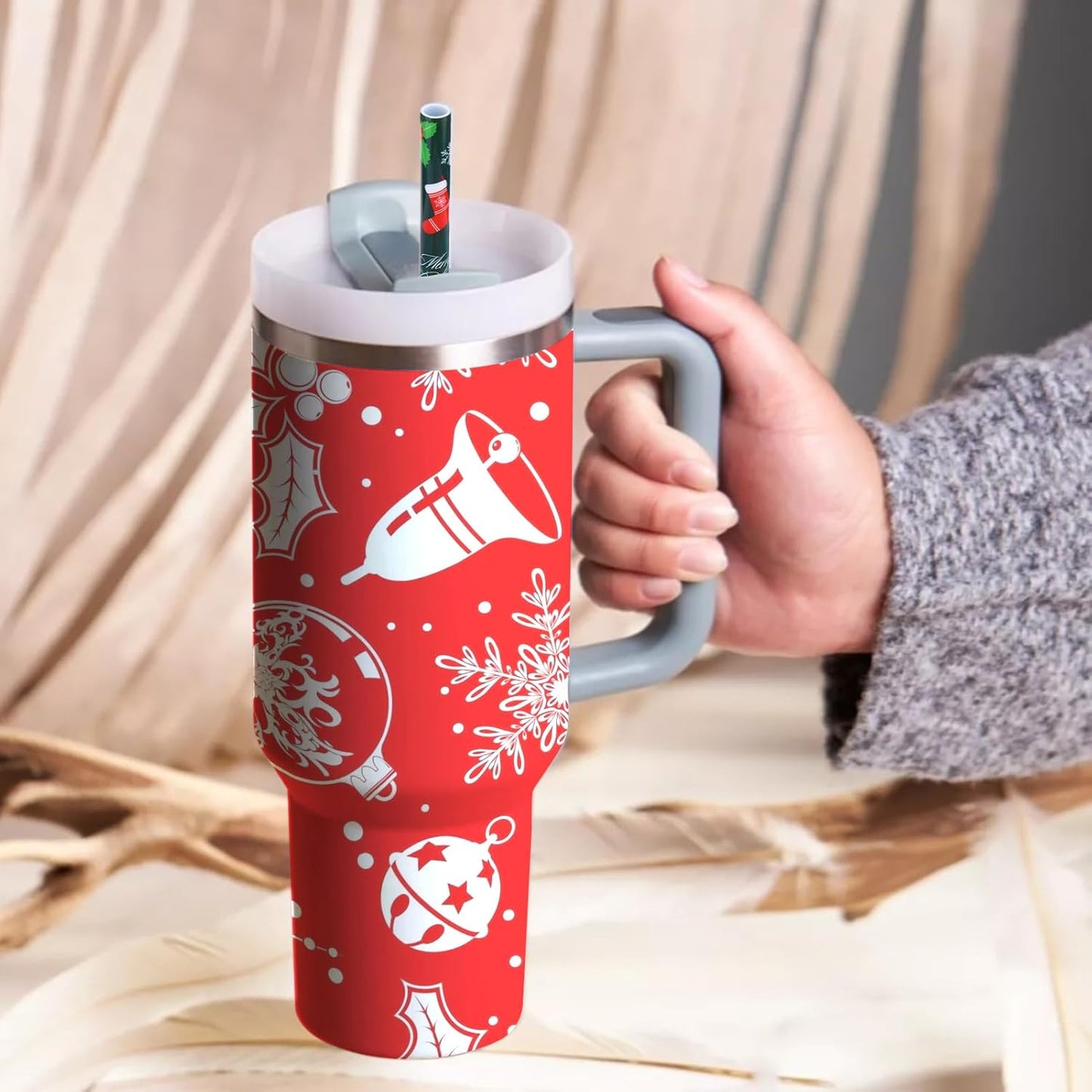 AIERSA 6 Pack Christmas Straw Replacement for Stanley 30&40oz,Plastic Reusable Straw for Stanley Tumbler,Long Straws with Cleaning Brush for Stanley Cup Accessories