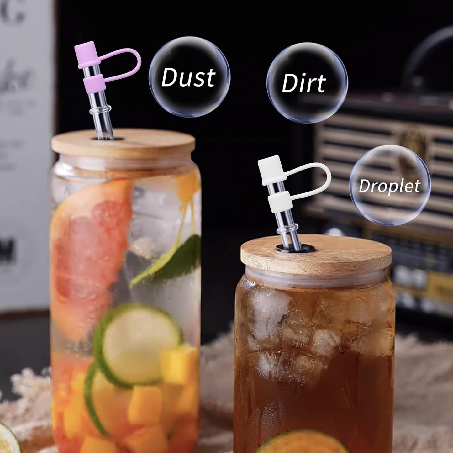 Straw Toppers for 10mm/0.39inch Diameter Straw Cover, compatable for Stanley/Owala Tumblers, Food Grade Silicone. (4Pcs-White+4Pcs-Black)