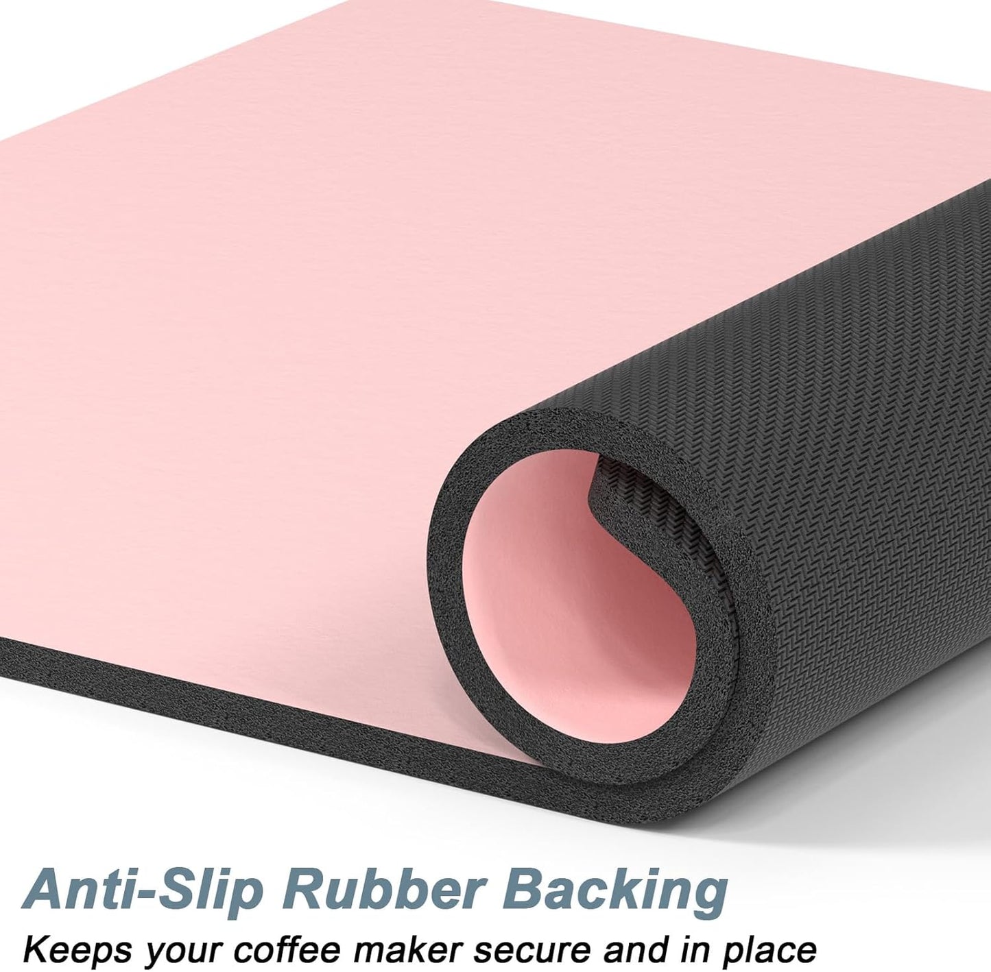 Rnivvi Coffee Mat, 12" x 19" Coffee Bar Mats for Espresso Machine Station Accessories and Organizer, Hide Stain Rubber Backed Absorbent Dish Drying Pad for Kitchen Counter, Cute Bar Decor Pad, Pink