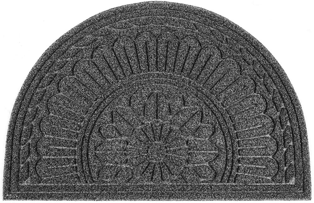 Mibao Door Mat Outdoor Indoor, 23.5" x 35.5", Half Round Door Mats, Non-Slip Front Door Mats Outdoor, Dirt Trapper Welcome Mats for Front Door, Back Door, Shoe Scraper, Grey
